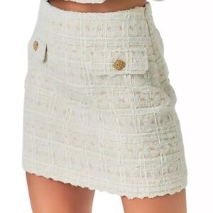 NWT Endless Rose Tweed Mini‎ Skirt Ivory Gold Buttons